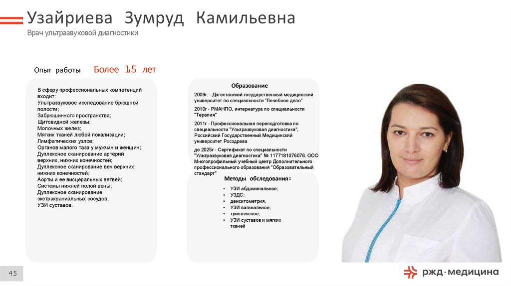Узайриева Зумруд Камильевна Врач ультразвуковой диагностики
