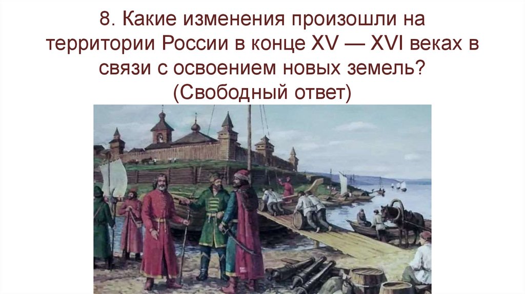 8. Какие изменения произошли на территории России в конце XV — XVI веках в связи с освоением новых земель? (Свободный ответ)