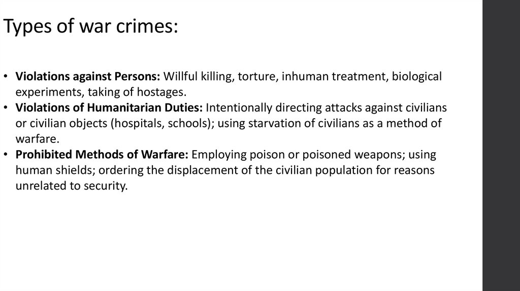 Types of war crimes: