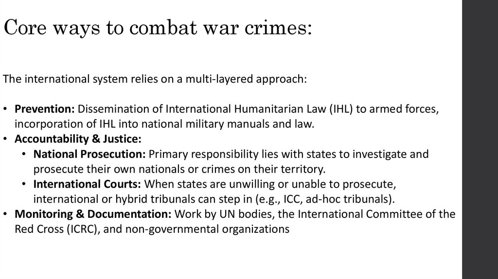 Core ways to combat war crimes: