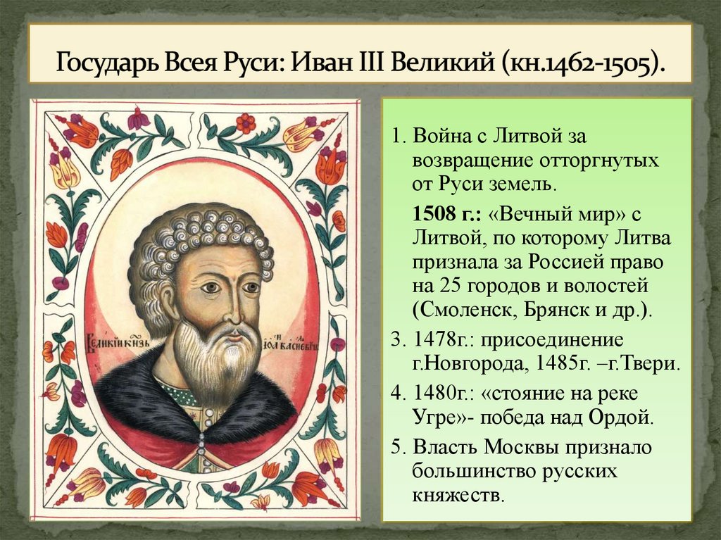Государь Всея Руси: Иван III Великий (кн.1462-1505).
