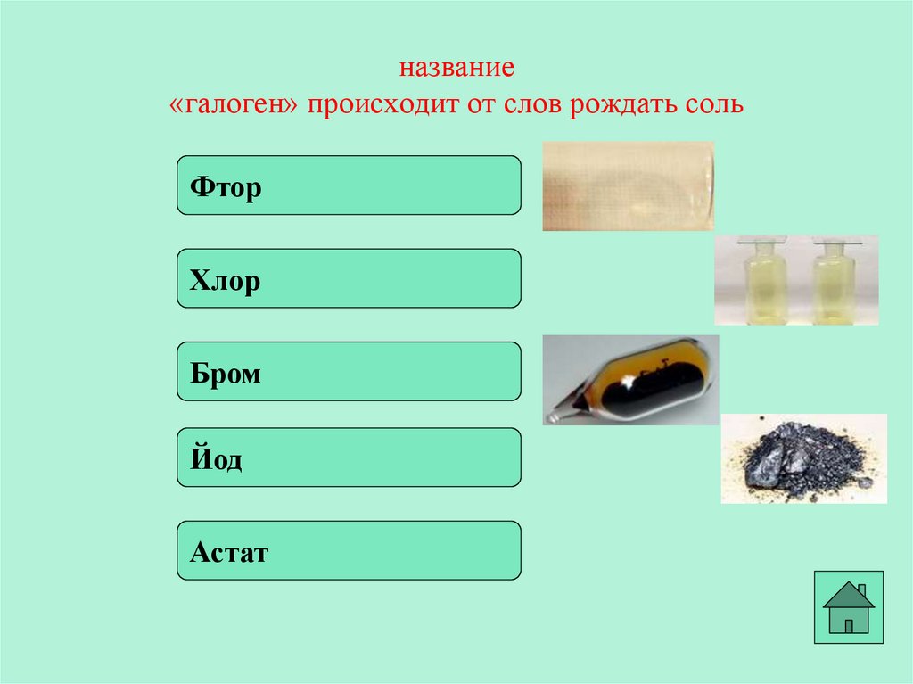 название «галоген» происходит от слов рождать соль
