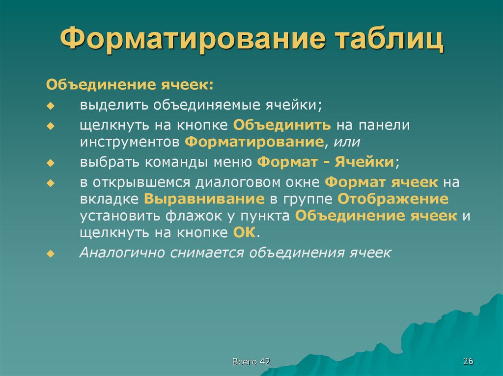 Форматирование таблиц