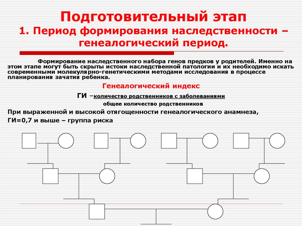 Подготовительный этап 1. Период формирования наследственности – генеалогический период.