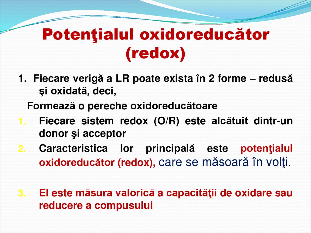 Potenţialul oxidoreducător (redox)