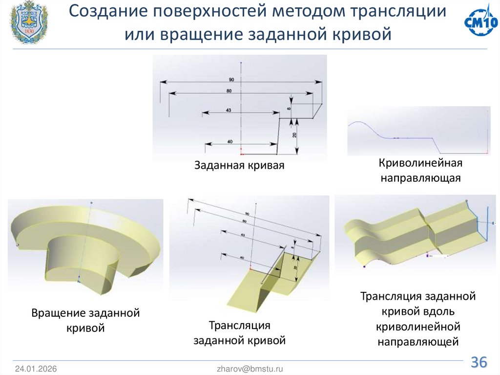 Создание поверхностей методом трансляции или вращение заданной кривой