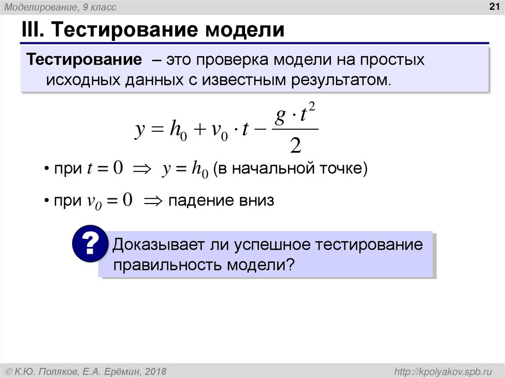 III. Тестирование модели