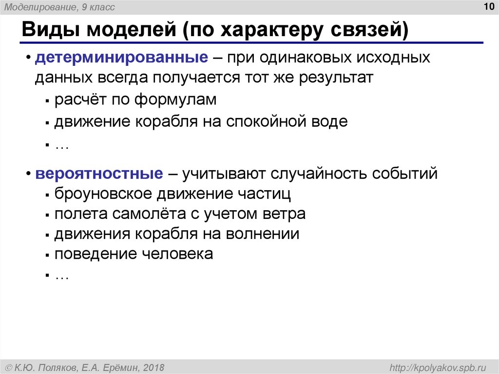 Виды моделей (по характеру связей)