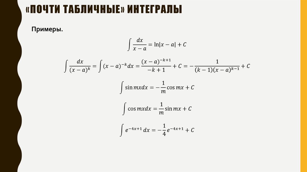 «Почти табличные» интегралы