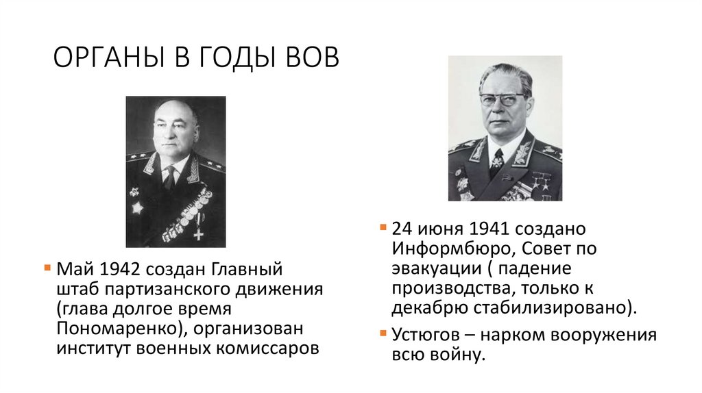 ОРГАНЫ В ГОДЫ ВОВ