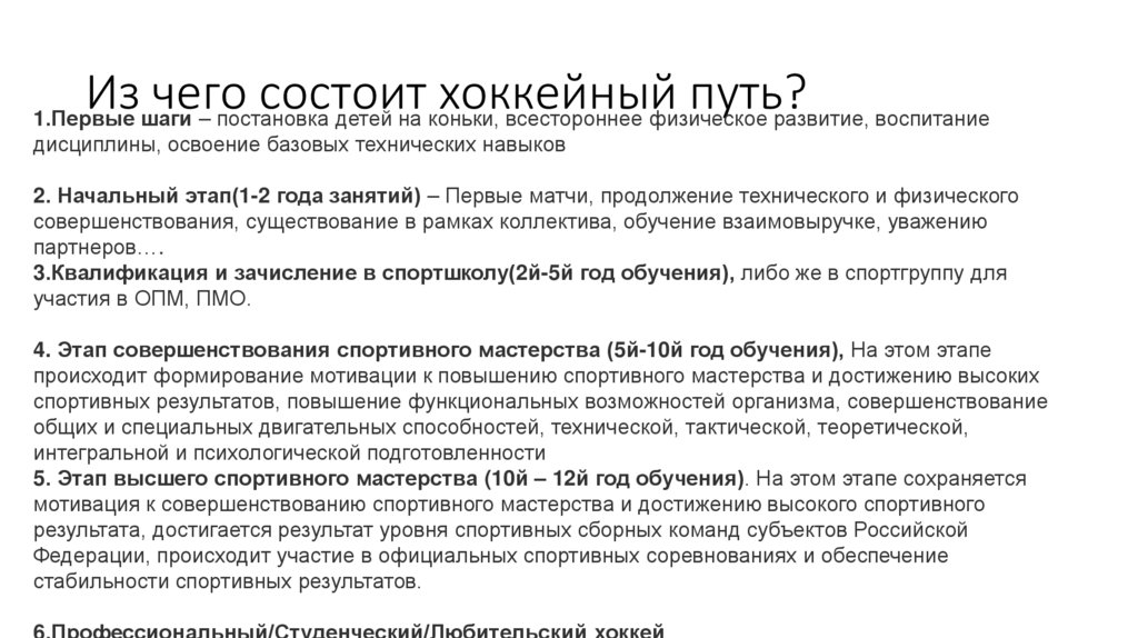 Из чего состоит хоккейный путь?
