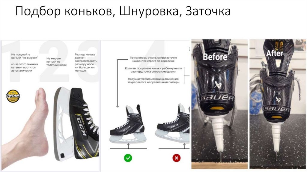 Подбор коньков, Шнуровка, Заточка