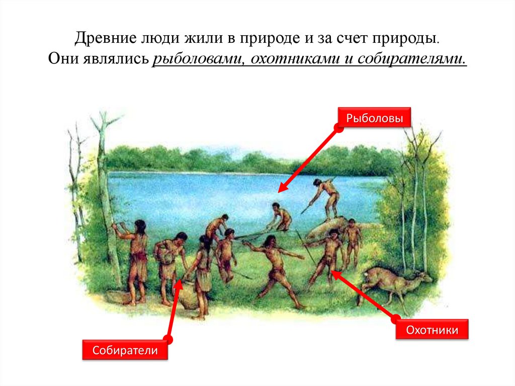 Древние люди жили в природе и за счет природы. Они являлись рыболовами, охотниками и собирателями.