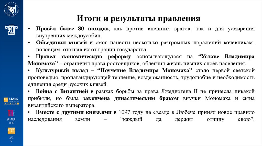 Итоги и результаты правления