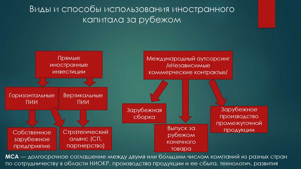 Виды и способы использования иностранного капитала за рубежом