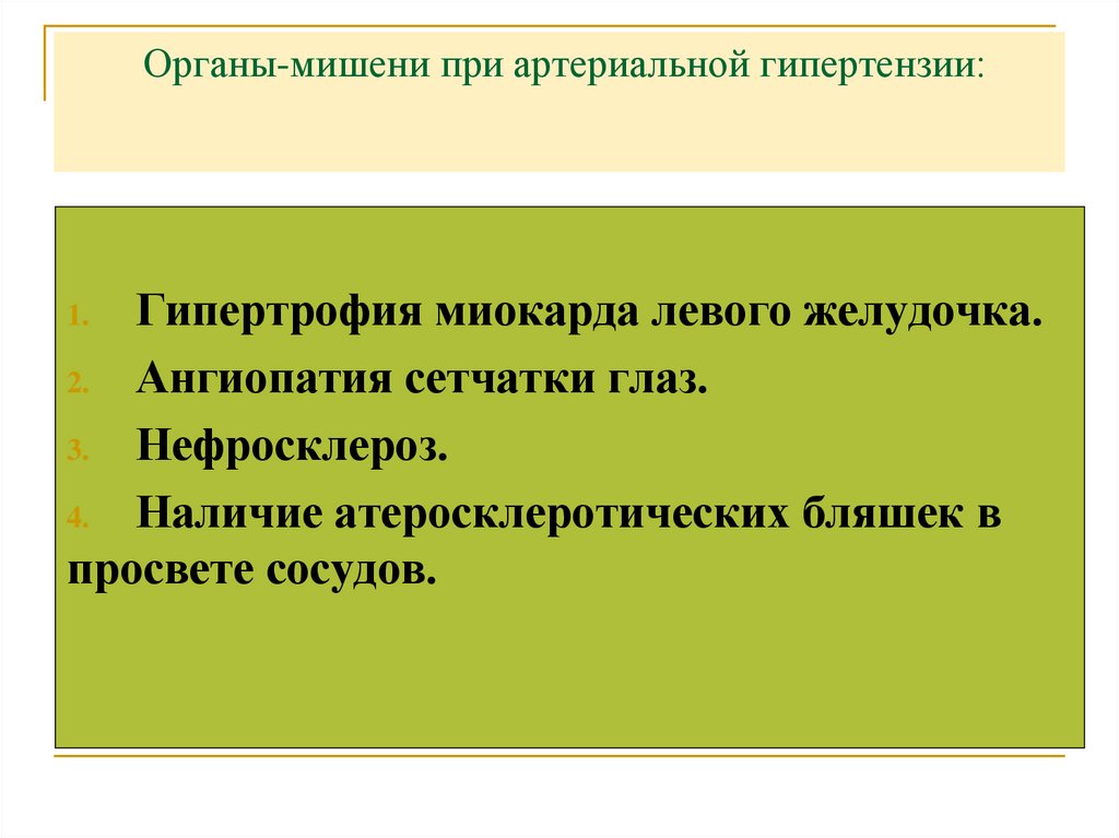 Органы-мишени при артериальной гипертензии: