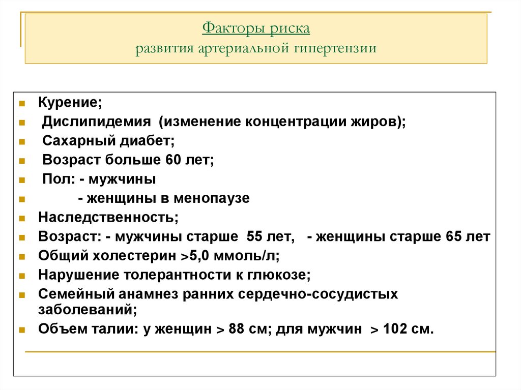 Факторы риска развития артериальной гипертензии