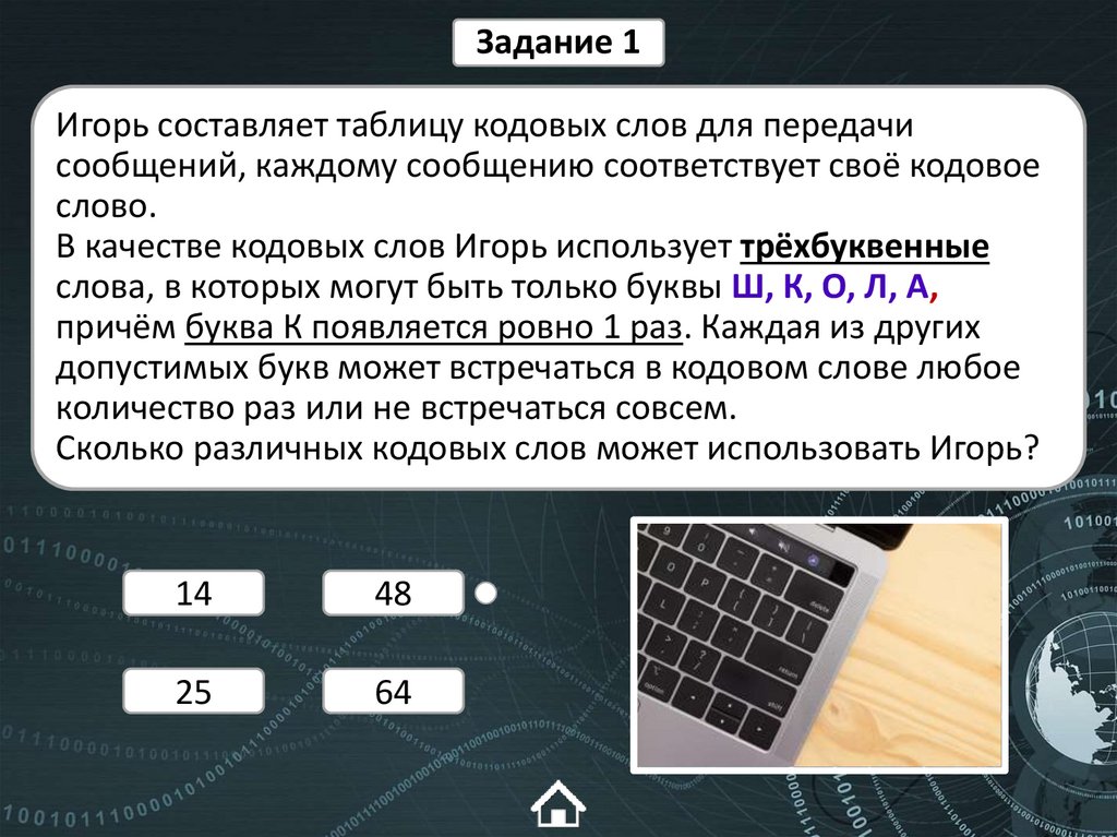Игорь составляет таблицу кодовых слов для передачи сообщений, каждому сообщению соответствует своё кодовое слово. В качестве