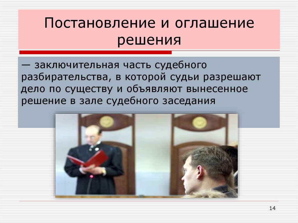 Постановление и оглашение решения