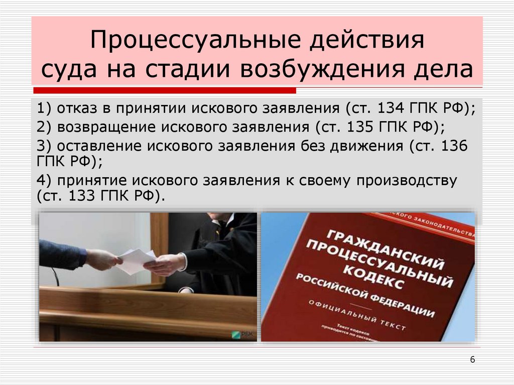 Процессуальные действия суда на стадии возбуждения дела