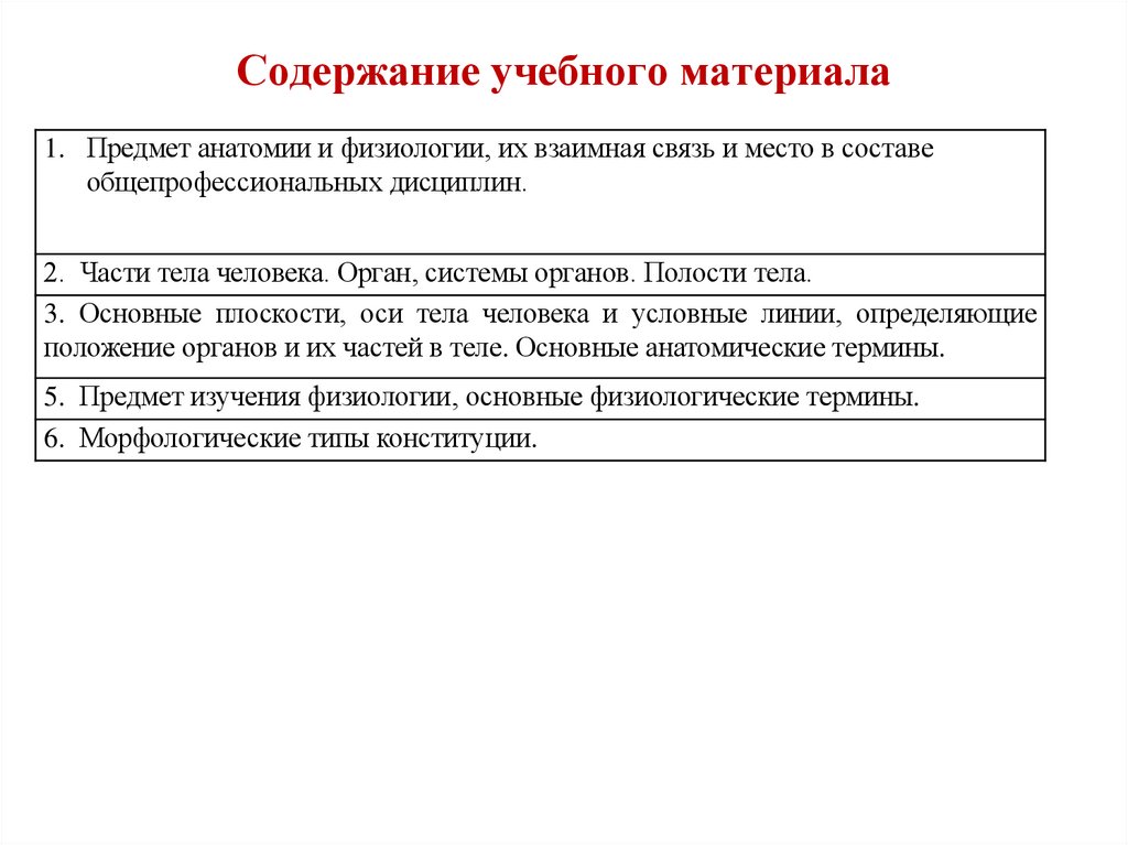 Содержание учебного материала