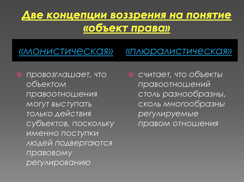 Две концепции воззрения на понятие «объект права»
