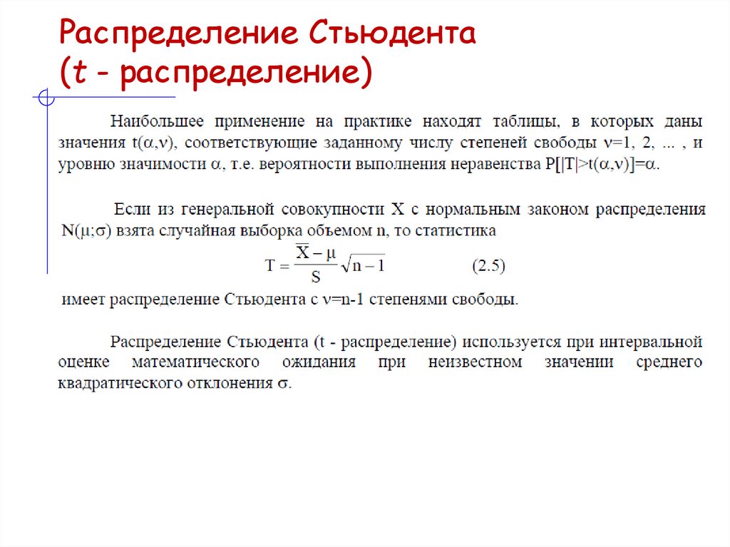 Распределение Стьюдента (t - распределение)
