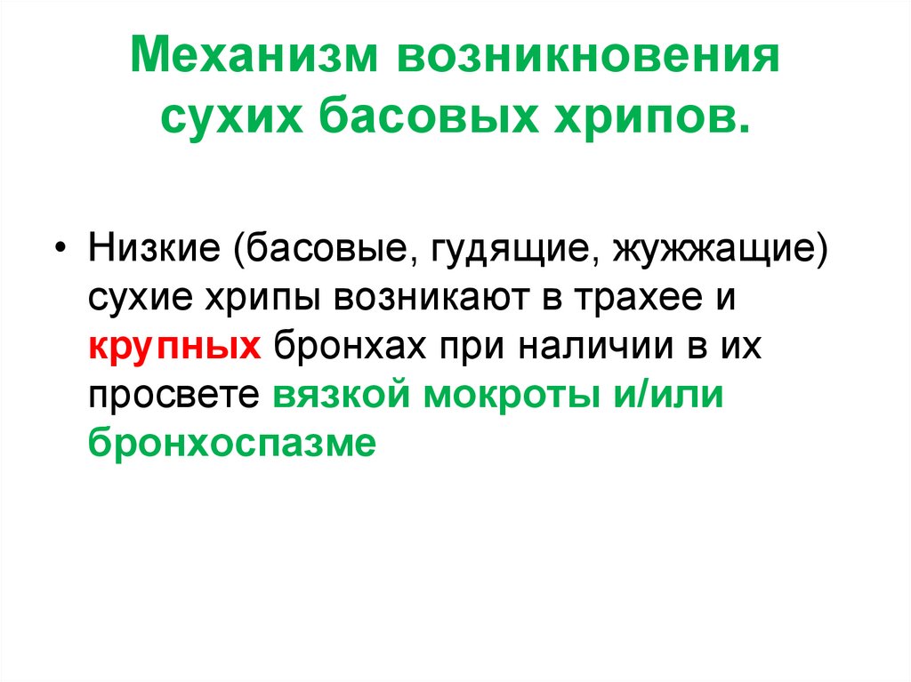Механизм возникновения сухих басовых хрипов.