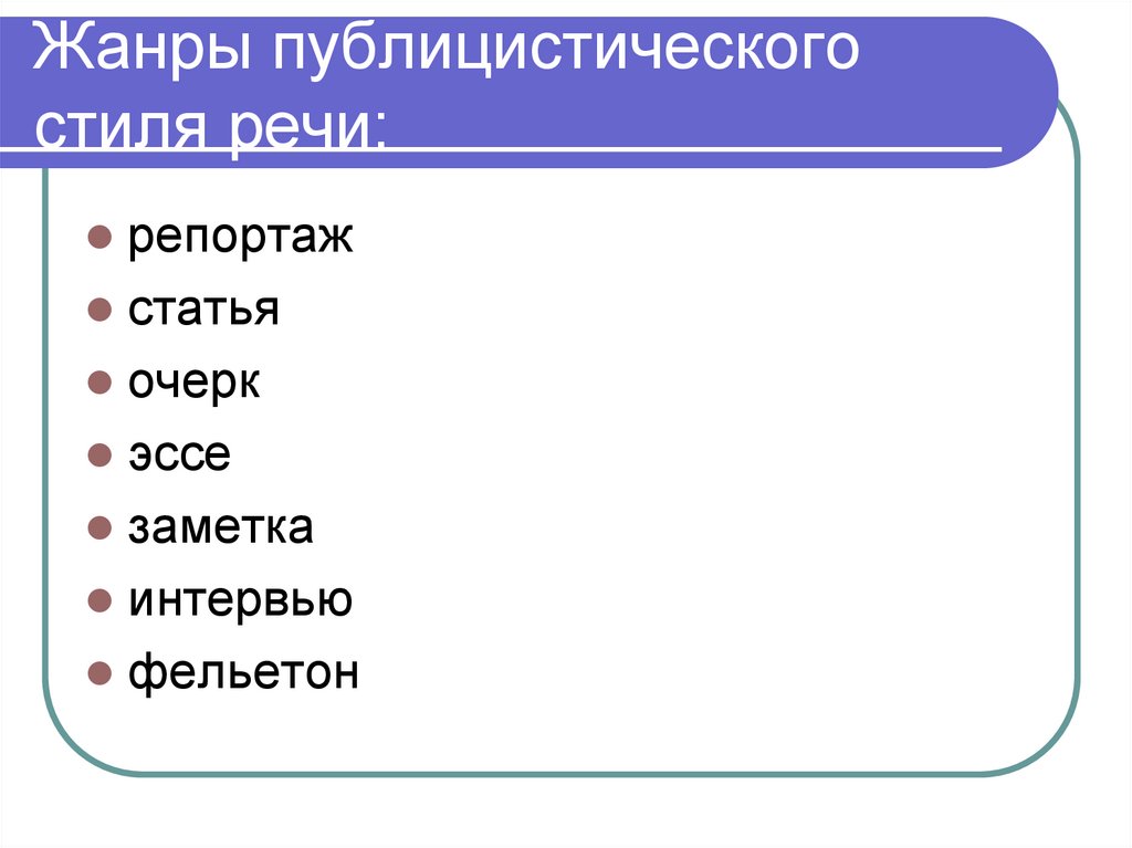 Жанры публицистического стиля речи: