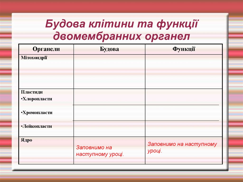 Будова клітини та функції двомембранних органел