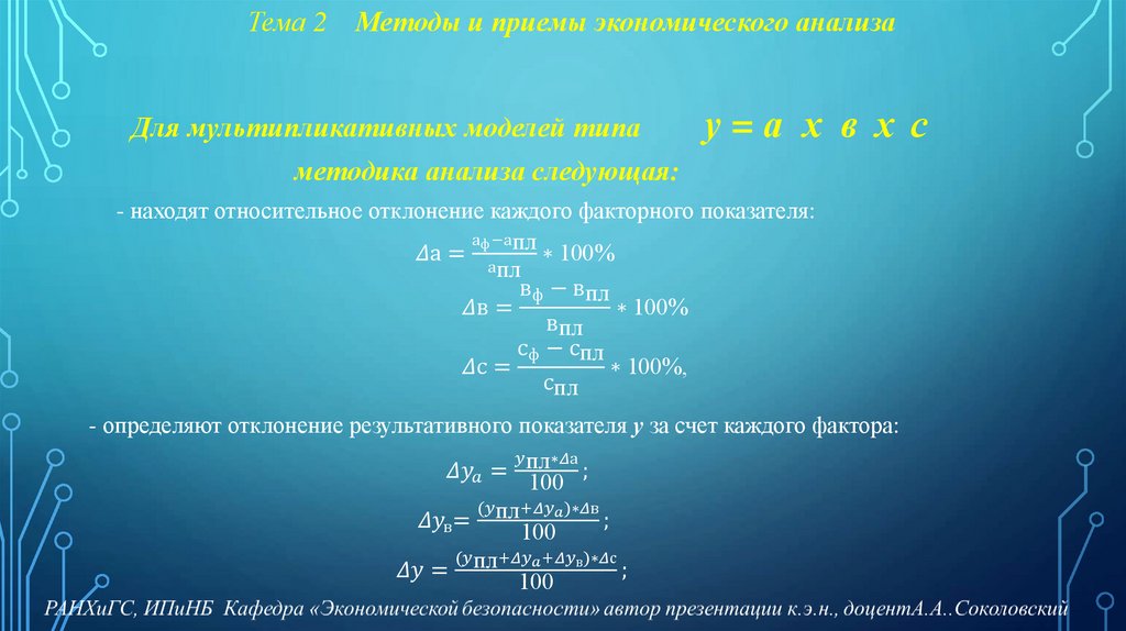 Тема 2 Методы и приемы экономического анализа