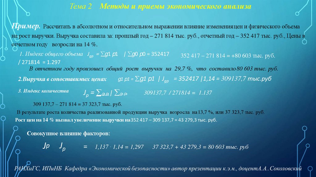 Тема 2 Методы и приемы экономического анализа