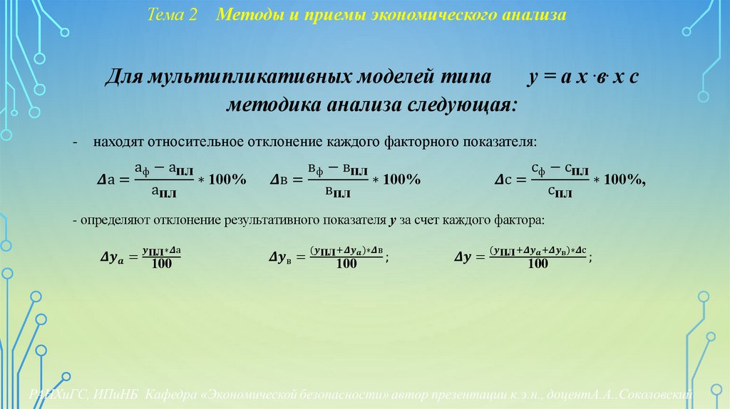 Тема 2 Методы и приемы экономического анализа