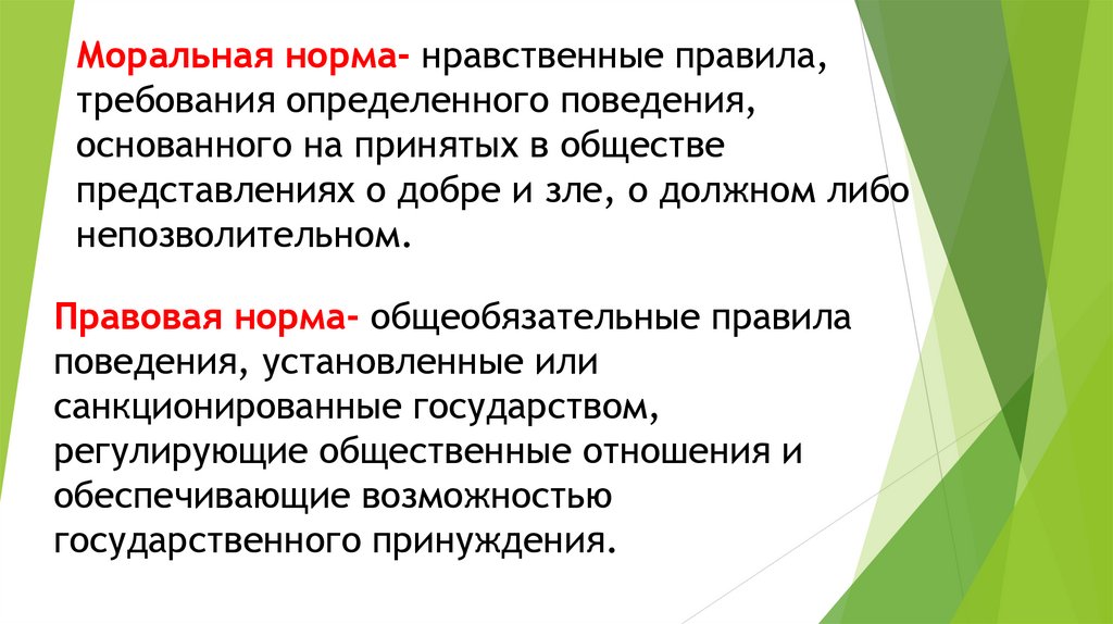 Моральная норма- нравственные правила, требования определенного поведения, основанного на принятых в обществе представлениях о