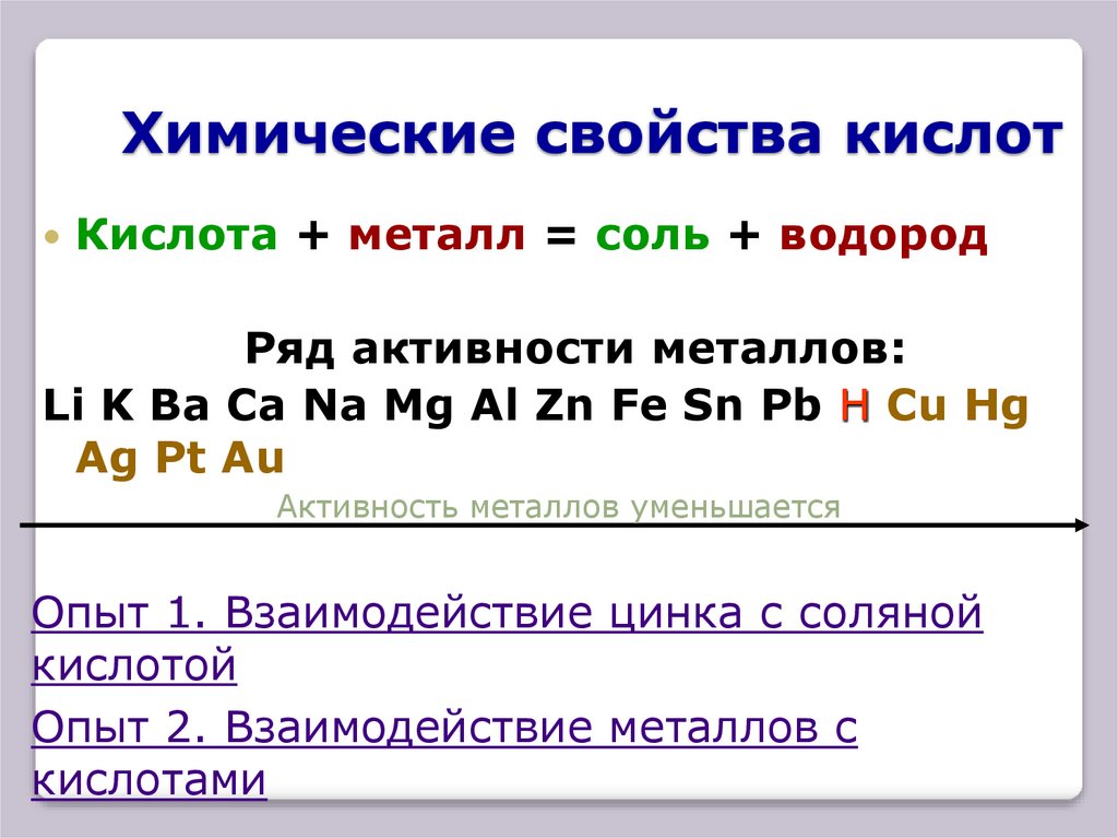 Химические свойства кислот