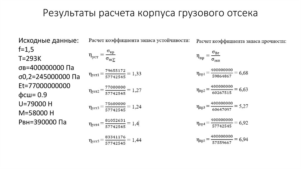 Результаты расчета корпуса грузового отсека