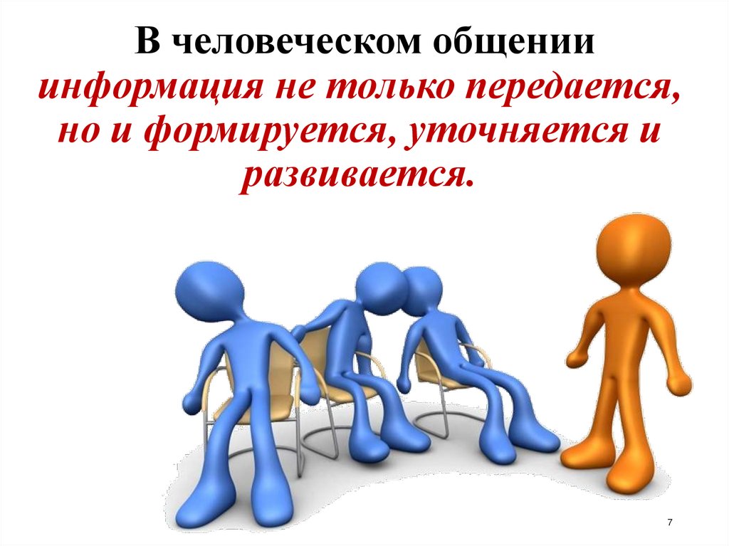 В человеческом общении информация не только передается, но и формируется, уточняется и развивается.