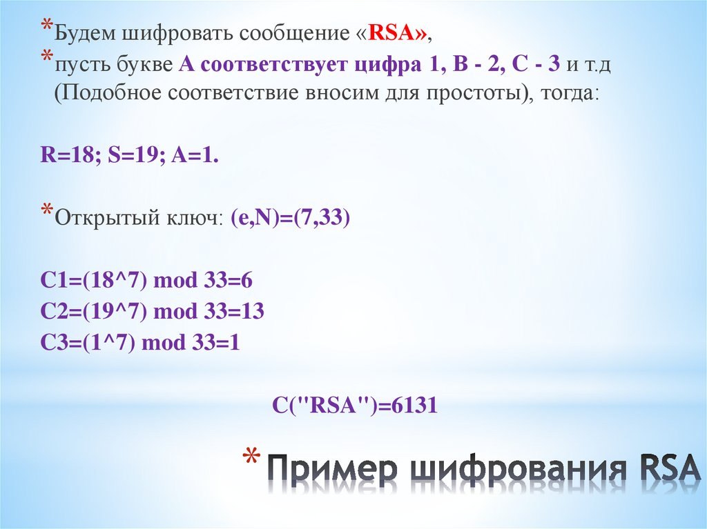 Пример шифрования RSA