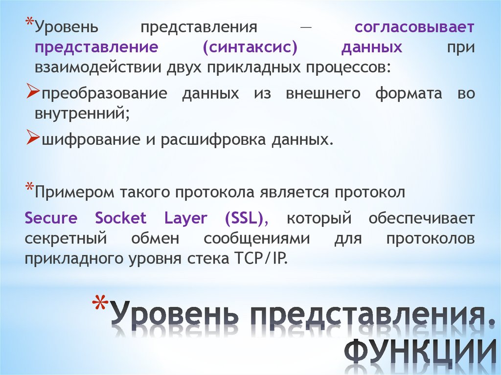 Уровень представления. ФУНКЦИИ