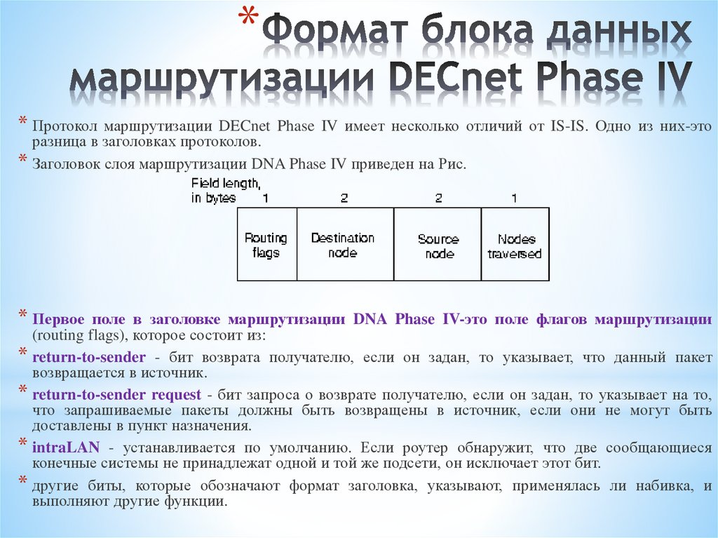 Формат блока данных маршрутизации DECnet Phase IV