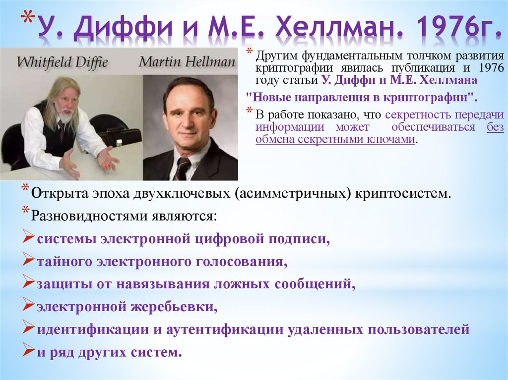 У. Диффи и М.Е. Хеллман. 1976г.