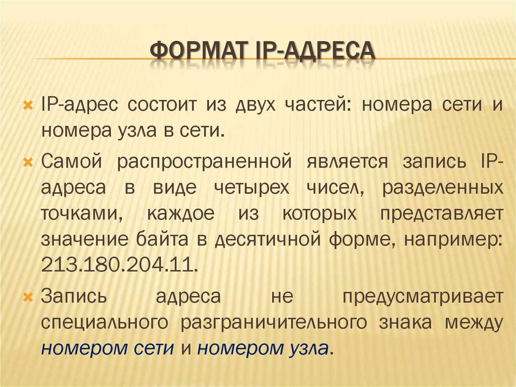 ФОРМАТ IP-АДРЕСА