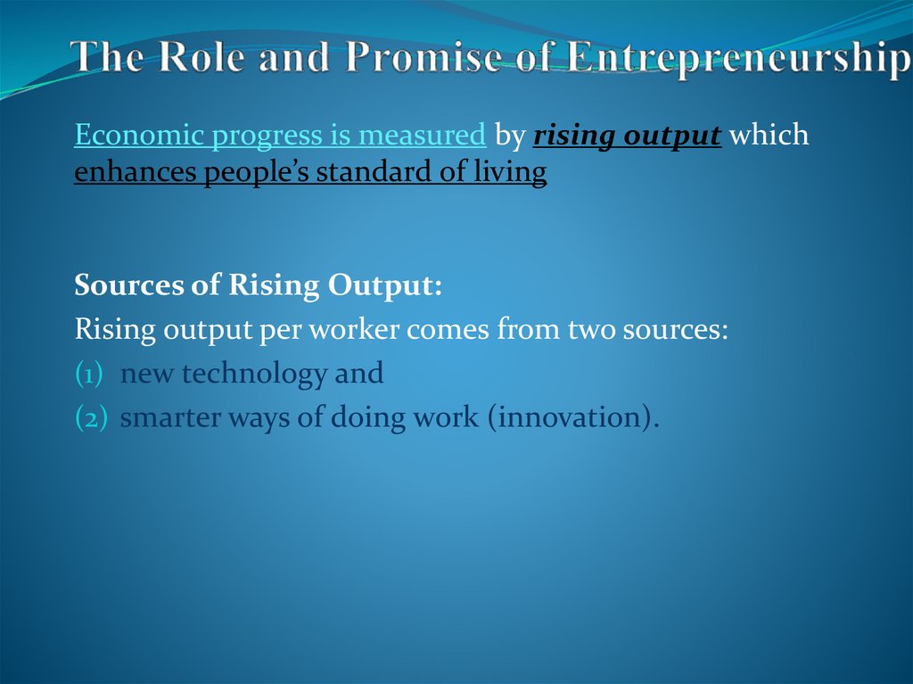 The Role and Promise of Entrepreneurship