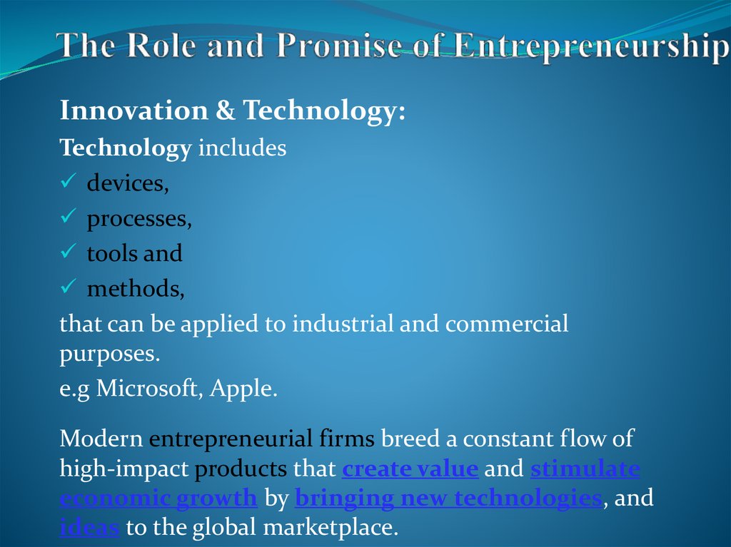 The Role and Promise of Entrepreneurship
