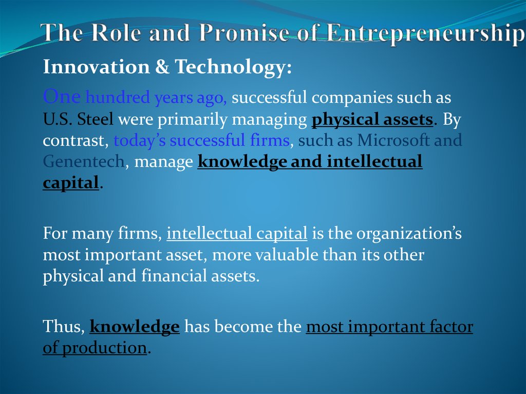 The Role and Promise of Entrepreneurship