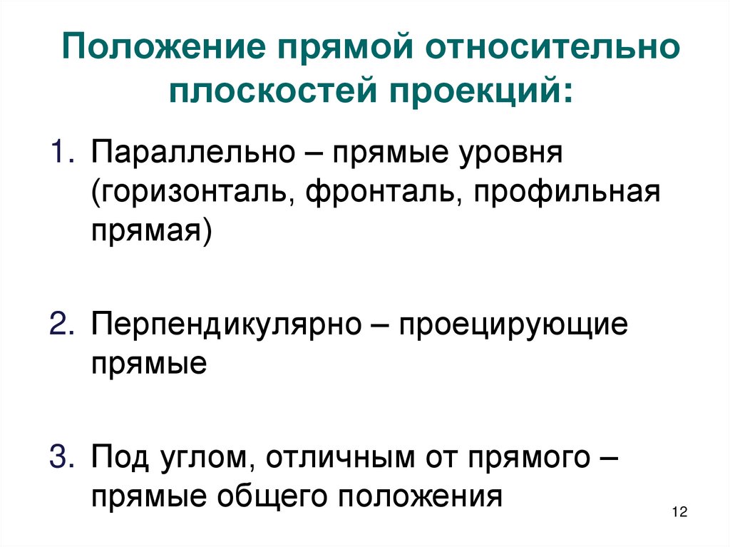 Положение прямой относительно плоскостей проекций: