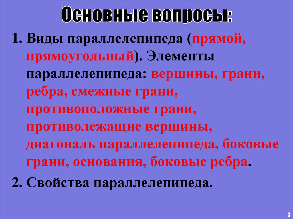 Основные вопросы: