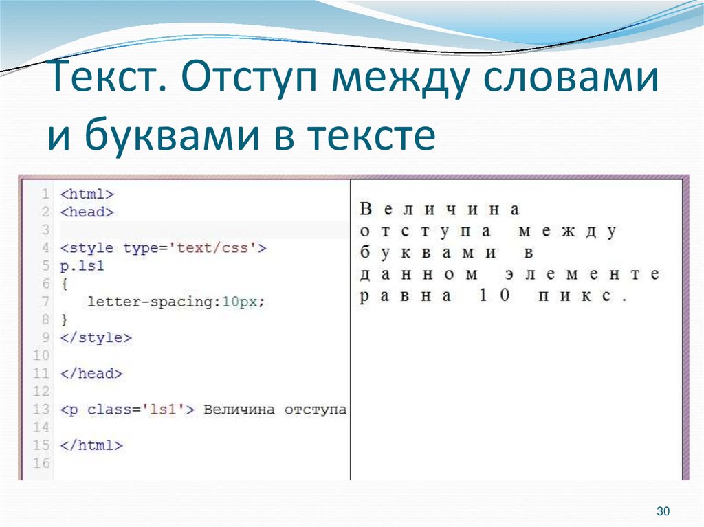 Текст. Отступ между словами и буквами в тексте