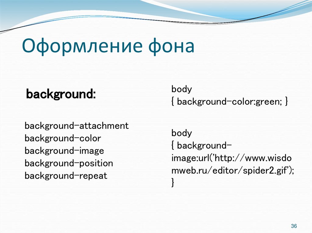 Оформление фона