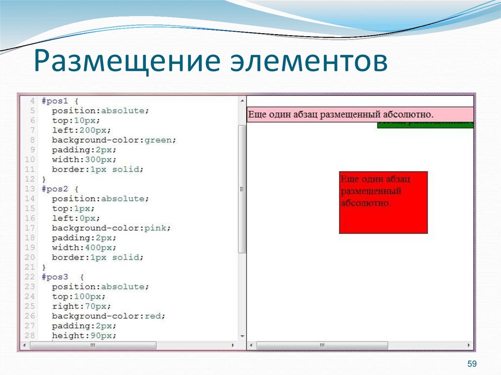 Размещение элементов